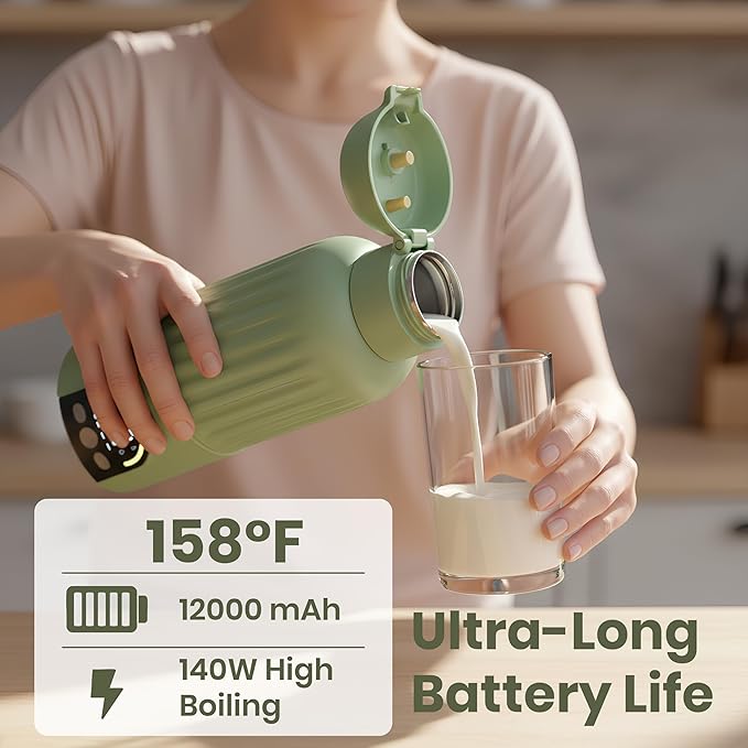 Portable Bottle Warmer for Travel - 140W Ultra-Fast Baby Bottle Warmer & Milk Warmer | 500ml Travel Bottle Warmer with 316 Stainless Steel & Temp Control - Portable Milk Warmer for Breastmilk Formula