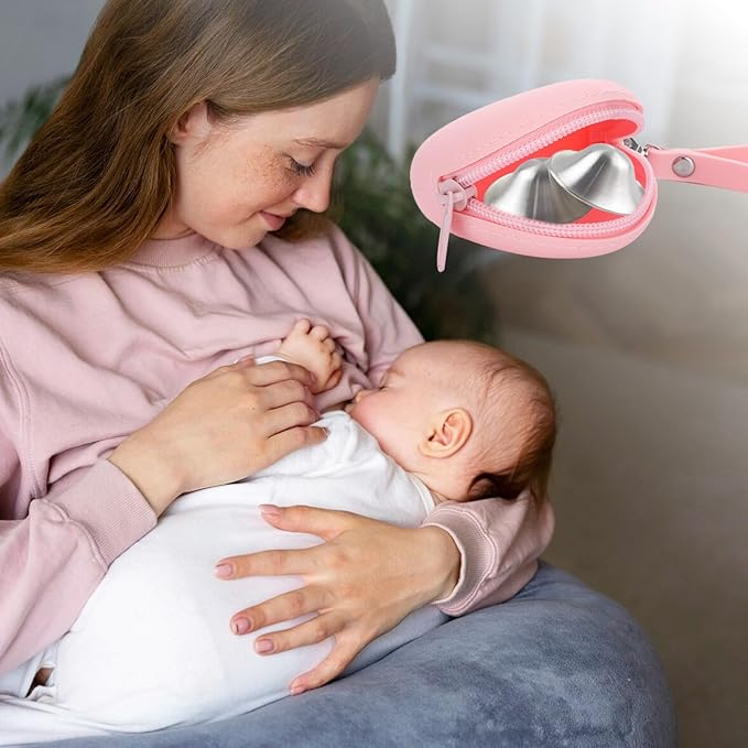 Silicone Case for Silver Nursing Cups, Pink Reusable Silver Nipple Shield Holder for 16-28mm Silver Nipple Covers Breastfeeding, Portable Storage Box for Breast Feeding Nipple Shield Carry