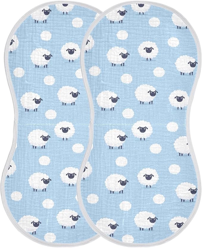Muslin Burp Cloths for Baby Boys and Girls - 2-Pack Ultra Absorbent Sheep Muslin Washcloths, Newborn Towel, Milk Spit Up Rags, Burp Cloth Bibs for Unisex, 22 x 11 Inch
