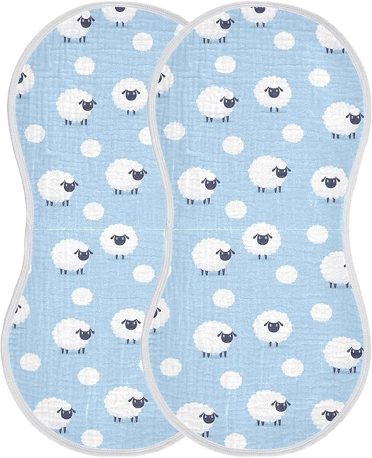 Muslin Burp Cloths for Baby Boys and Girls - 2-Pack Ultra Absorbent Sheep Muslin Washcloths, Newborn Towel, Milk Spit Up Rags, Burp Cloth Bibs for Unisex, 22 x 11 Inch