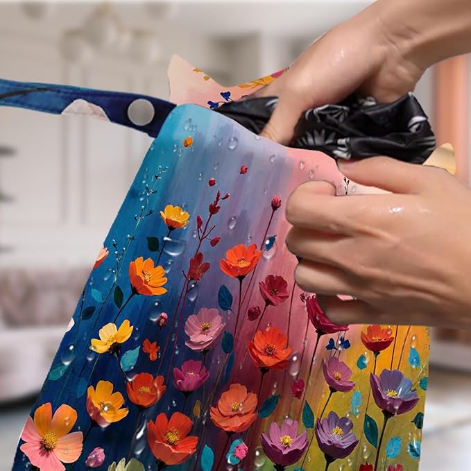 4 Pack Cute Wet Bag Waterproof Washable Wet Dry Bag for Swimsuit Dirty Clothes Diaper Travel Beach Pool Gym Bachelorette Party Toiletries Beach Essentials，Colorful Wildflowers Bouquet Flower Decor