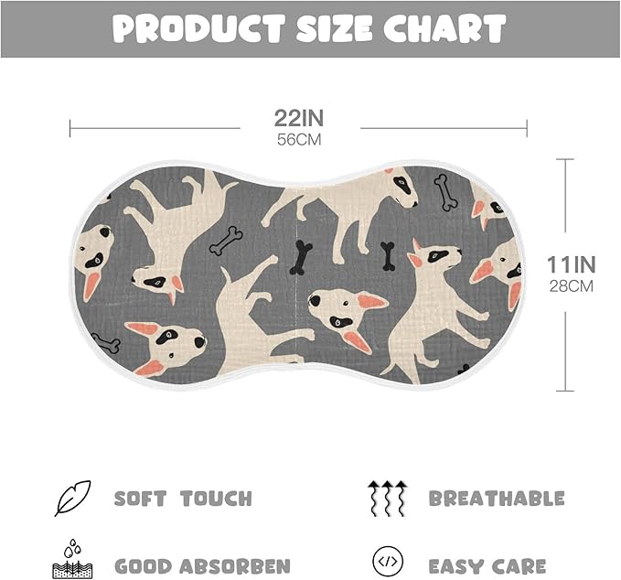 Bull Terrier Pitbull Dog and Bone Muslin Burp Cloths for Baby 2 Pack 100% Cotton Baby Washcloths Bibs for Boy Girl