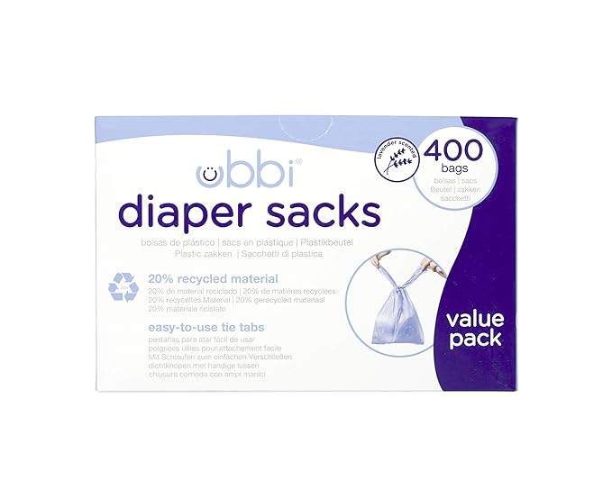 Ubbi Disposable Diaper Sacks & Disposable Diaper Sacks, Lavender Scented, Easy-To-Tie Tabs, Diaper Disposal or Pet Waste Bags, 200 Count