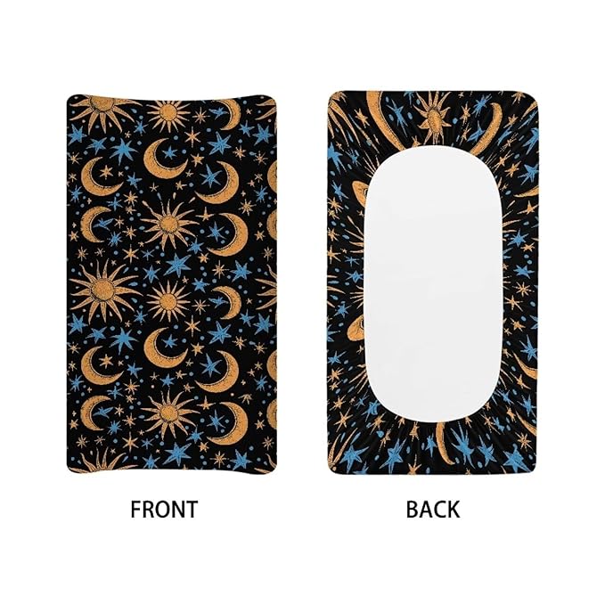Golden Sun and Moon Diaper Changing Pad Cover Neutral Blue Star Baby Changing Table Covers Newborn Infant Changing Table Sheets Mats