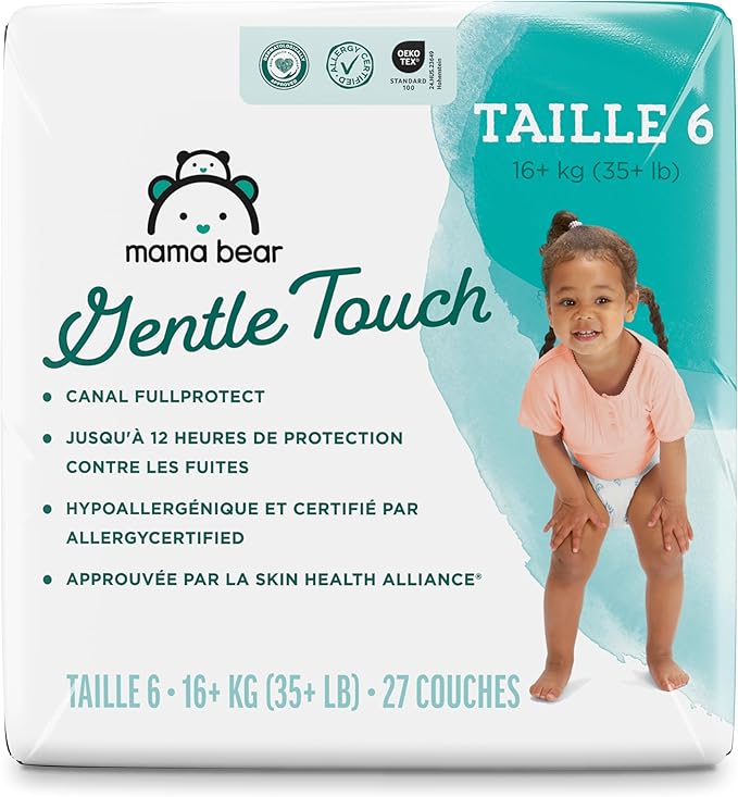 Amazon Brand - Mama Bear Gentle Touch Baby Diapers, Size 6, 27 Count, Disposable, Leak Protection, Stretchy Waistband, Wetness Indicator