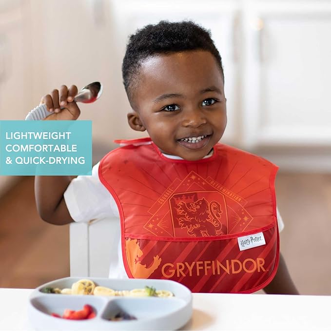 Bumkins Bibs for Girl or Boy, SuperBib Baby and Toddler for 6-24 Months, Essential Must Have for Eating, Feeding, Baby Led Weaning, Mess Saving Waterproof Soft Fabric, 3-pk Harry Potter Gryffindor