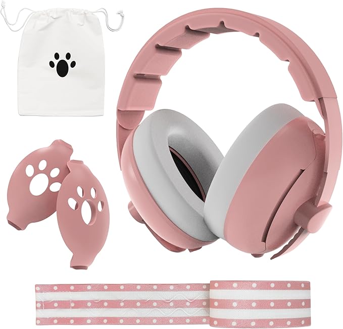 Moonybaby 2-in-1 Baby Ear Protection, Comfortable Headphones, Noise Cancelling, Adjustable Baby Headphones with Stretchy Band