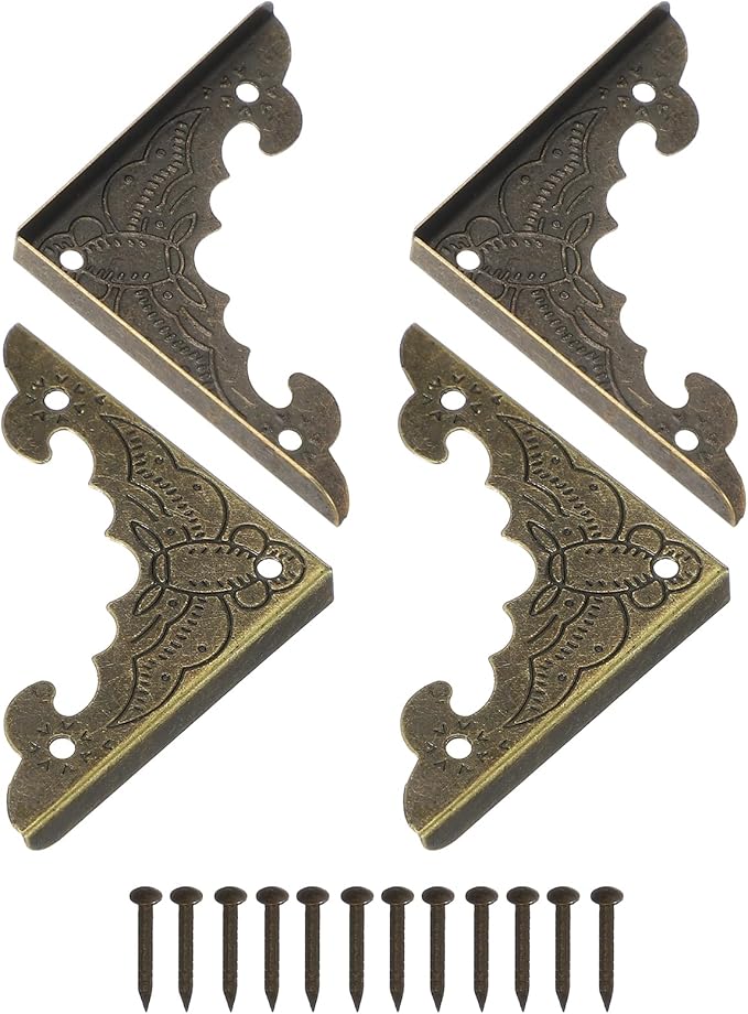 uxcell 4Pcs Decorative Metal Corner Protectors 1.6 x 1.6 x 0.15 Inch Vintage Edge Safety Guard with Mounting Nails Box Edge Guard Retro for Cabinets Furniture (Oxidized Teal)