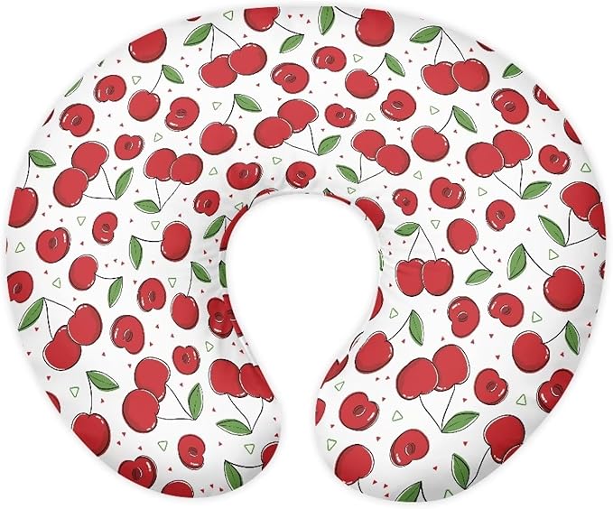Cherry Feeding Pillow Cover Breastfeeding Pillow Covers for Breastfeeding Mom Soft Nursing Pillow Case Skin-Friendly U-Shaped Hidden Zipper Design