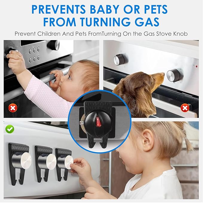 Gas Stove Knob Locks, Silicone Oven Knob Safety Covers Baby Proof, Gas Stove Knob Covers for Baby and Pets Safety (Dark Black)
