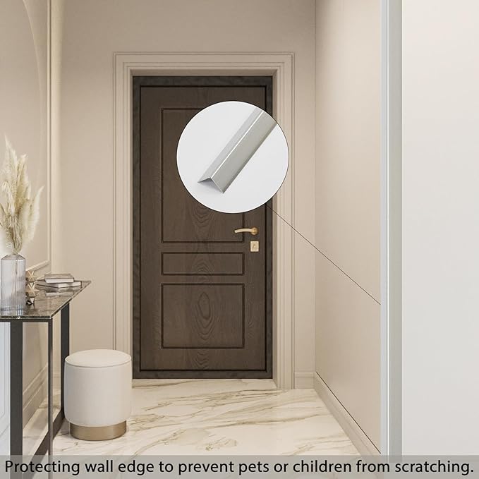 Coengwui Aluminum Corner Guards, Peel and Stick L-Shaped Molding Trim for Wall Table Door Frame Protection and Decoration (Matte Silver, 3Pcs x 2.9ft x 0.8in)