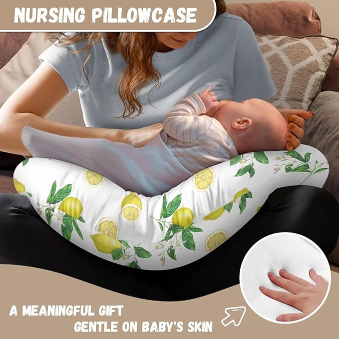 Nursing Pillow Cover, Ultra Soft Compatible with Pillow,Washable & Breathable，Fits The Original Support for Breastfeeding,Lemon