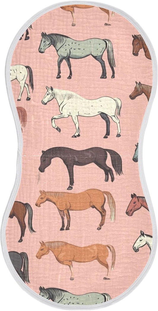 Vintage Horse Pinks Burp Cloths Baby Boys Girls Absorbent Soft Cotton Burping Cloths Rags, 1 Pack