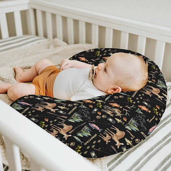 Fishing Hunting Life Baby Nursing Pillow Covers for Boy Deer Bass Fish Animal Nursing Slipcovers for Breastfeeding Pillows Nature Lover Gift Soft Stretchy Removable Cover for Newborn Infant