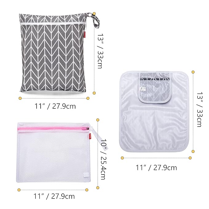 Damero Breast Pump Parts Bag, Wet Dry Breast Pump Parts Bag, Pumping Bag with Waterproof Mat and Mesh Bag, Gray Arrow