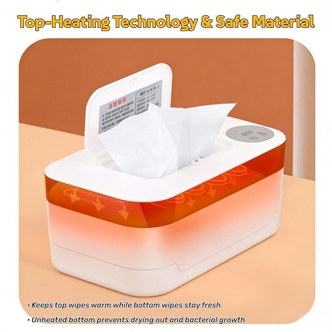 Portable Baby Wipes Warmer, Thermostat Diaper Wipe Warmer 55℃ - 65℃ Adjustable, Baby Wet Wipes Dispenser and Diaper Wipe Warmer with Night Light, Moisturizing and Heat Preservation, USB (Pink)