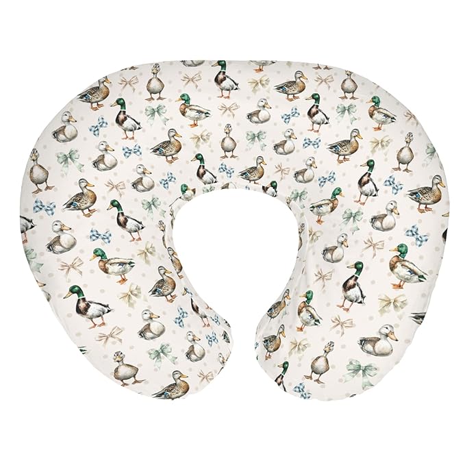 Vintage Duck Bows Floral Baby Nursing Pillow Covers for Boy Girl Green Mallard Ducks Nursing Slipcovers for Breastfeeding Pillows Hunting Duck Bird Soft Stretchy Removable Covers for Newborn Infant