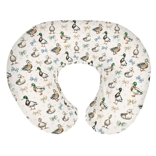 Vintage Duck Bows Floral Baby Nursing Pillow Covers for Boy Girl Green Mallard Ducks Nursing Slipcovers for Breastfeeding Pillows Hunting Duck Bird Soft Stretchy Removable Covers for Newborn Infant