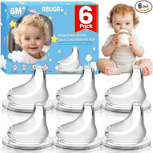 RBUGR 6 Pack Replacement Silicone Spout Compatible with NUK Active and Learner Cups, Sippy Cup Nipple for NUK Sippy Cup & Learner Cup, 100% Silicone Sippy Nipples for 6m+