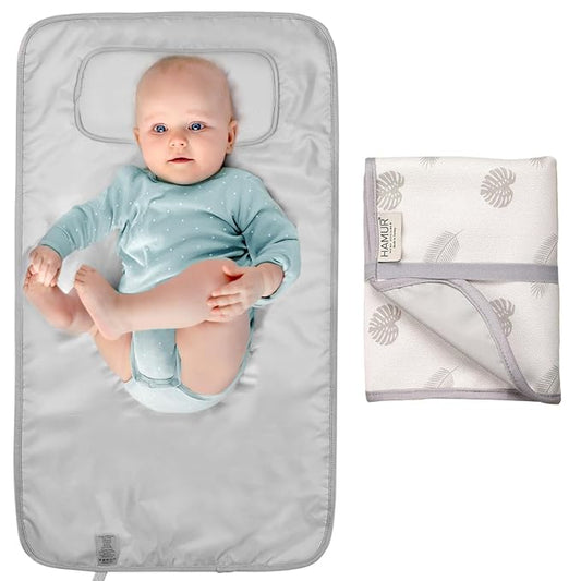 Hamur Home Portable Changing Pad – Waterproof, Washable & Easy Wipe Clean, Foldable Travel Baby Changing Mat for Diaper Bag, Compact & Lightweight, Must-Have for Newborns (Leaves Pattern)