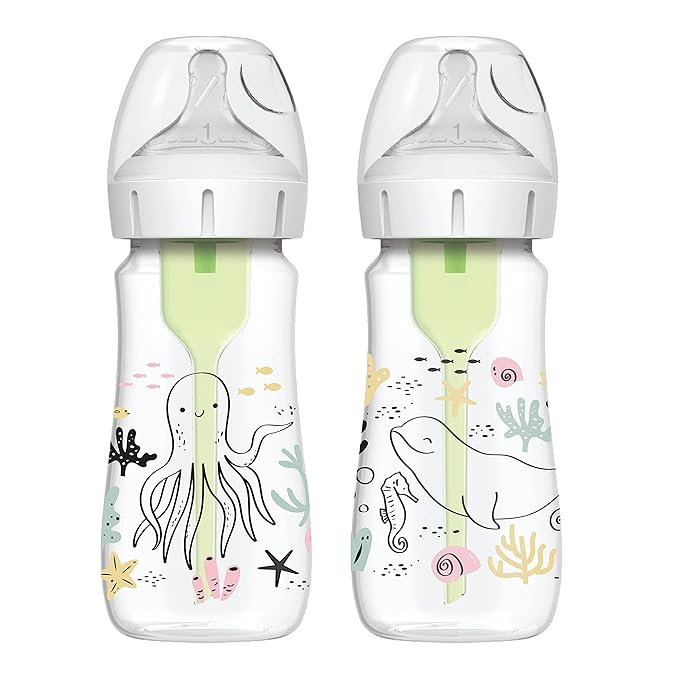 Dr. Brown's Anti-Colic Options+ Wide-Neck Baby Bottles, Jungle and Ocean Decos, 5 oz / 9 oz, Level 1 Nipple 2-Packs, 0m+