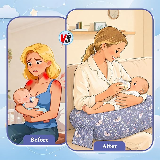 Nursing Pillow, Breastfeeding Pillow with Safety Buckle - Upgraded Design for Breastfeeding & Bottle Feeding, Large Size for Tummy Time & Sitting Support, Breathable Washable Cover
