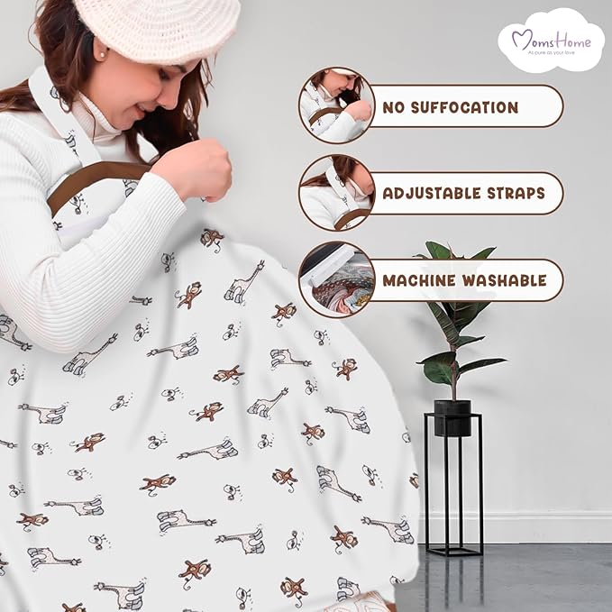Mom's Home Moms Home Organic Cotton Muslin Nursing Cover for Breastfeeding Apron | Flamingo (Multicolor)