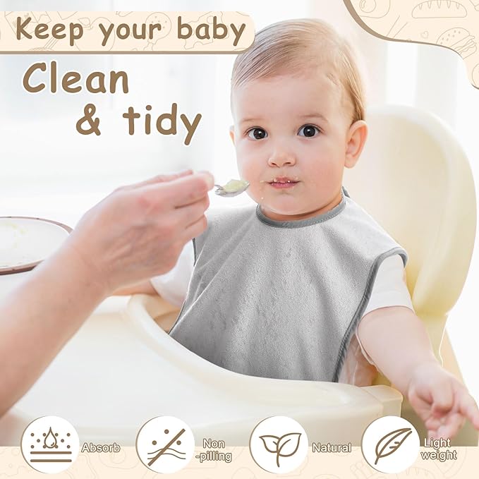 Hercicy Full Coverage Pullover Toddler Baby Bibs Terry Cloth Bibs with Snap Button for 0-4 Years Unisex Feeding Drooling