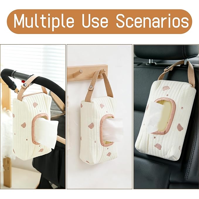 Quilted Baby Wipe Holder Floral Diaper Pouch Portable Quilted Wipes Bag for Car, Stroller