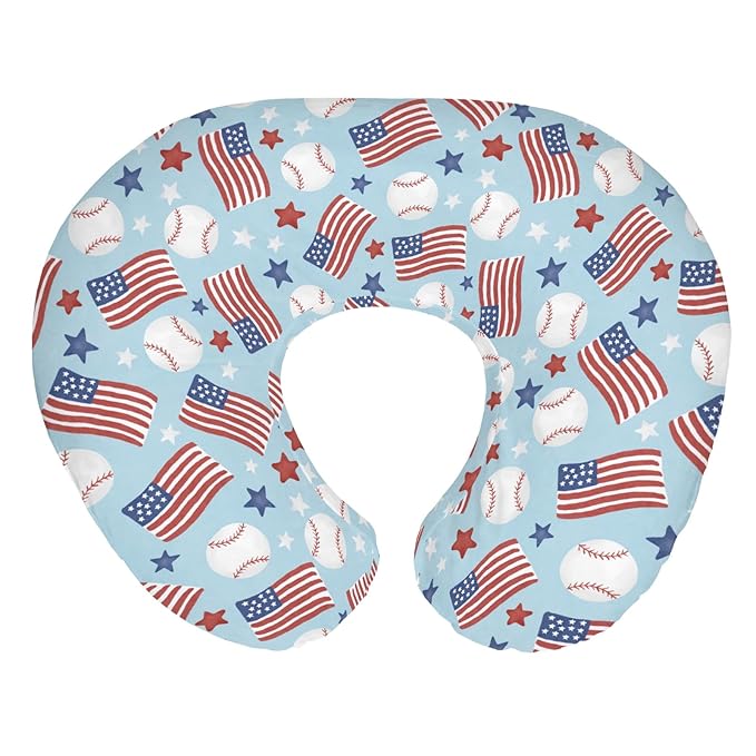 American Flag Baseball Baby Nursing Pillow Covers for Boy Girl 4th of July Baseballs Stars Nursery Pillowcase for Breastfeeding Pillows Patriotic Sports Soft Stretchy Slipcovers for Newborn Infant