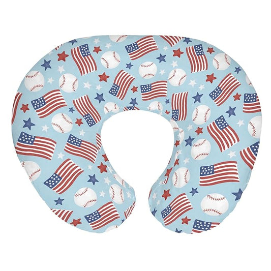 American Flag Baseball Baby Nursing Pillow Covers for Boy Girl 4th of July Baseballs Stars Nursery Pillowcase for Breastfeeding Pillows Patriotic Sports Soft Stretchy Slipcovers for Newborn Infant