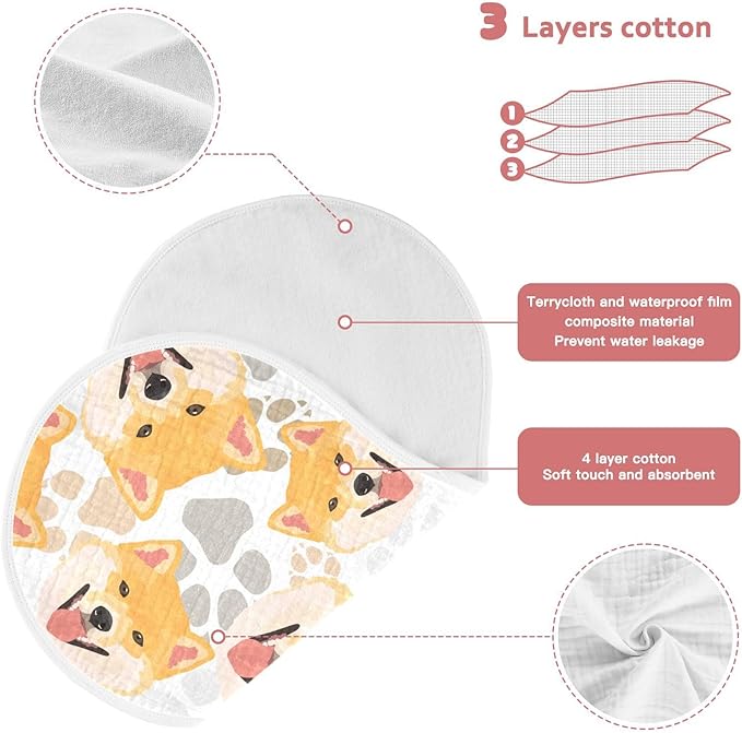 Muslin Burp Cloths for Baby Boys and Girls - 2-Pack Ultra Absorbent Shiba Inu Dog Muslin Washcloths, Newborn Towel, Milk Spit Up Rags, Burp Cloth Bibs for Unisex, 22 x 11 Inch