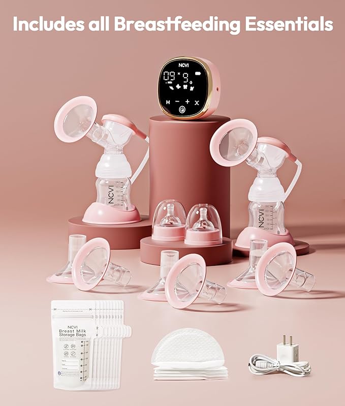NCVI Electric Breast Pump 8782, Portable Hospital-Grade Double Pump with 4 Modes & 9 Levels, Anti-Backflow, Rechargeable Quiet Breastfeeding Pump for Efficient Comfortable Use at Home, Work or Travel