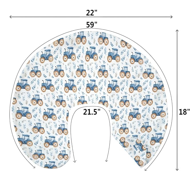 Watercolor Blue Tractors Baby Nursing Pillow Covers for Boy Girl Farm Tractors Boho Leaves Nursery Feeding Pillowcase for Breastfeeding Pillows Farm Life Soft Stretchy Slipcovers for Newborn Infant