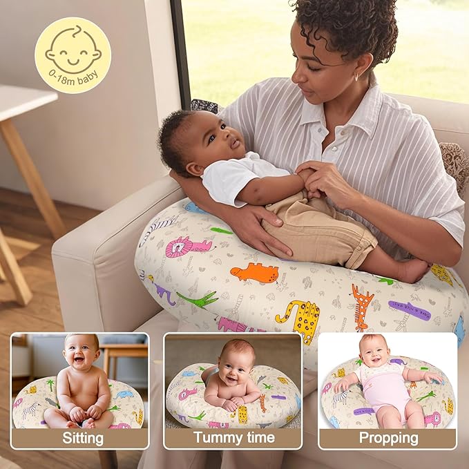 x-vesolje Baby Nursing Pillow for Breastfeeding, Adjustable Breastfeeding Pillow for Bottle Feeding, Nursing Support Pillow for Mom and Baby Healthier Nursing, Removable Cover- Zoo Yellow