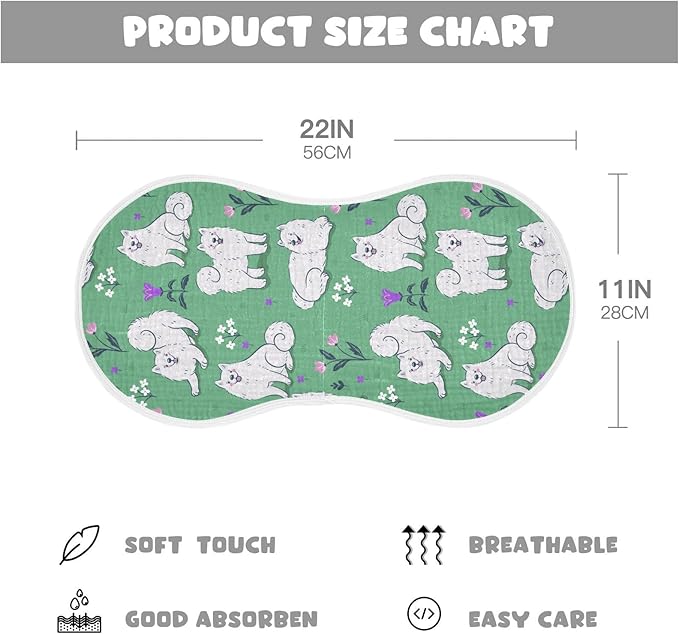 Muslin Burp Cloths for Baby Boys and Girls - 4-Pack Ultra Absorbent Cute Samoyed Dog Muslin Washcloths, Newborn Towel, Milk Spit Up Rags, Burp Cloth Bib for Unisex, 22 x 11 Inch