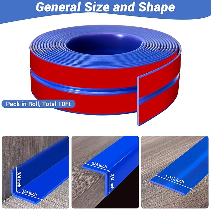 Wall Corner Protector, Peel and Stick Wall Corner Trim, Flexible Rubber Molding Wall Corner Guard, L Shaped Self Adhesive Edge Protector Moulding Trim for Wall Edge Ceiling, Blue, 3/4in,10Ft