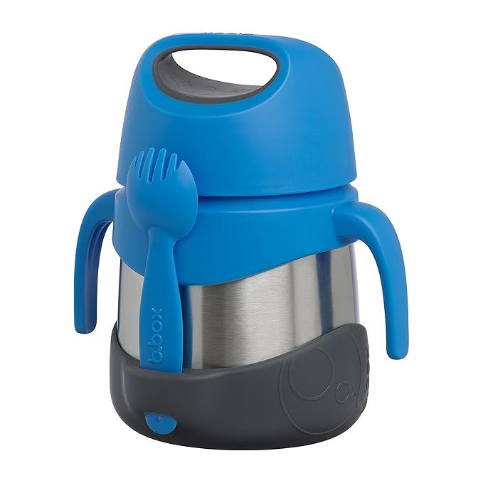 b.box Insulated Food Jar with Spork for Toddlers | Easy Open Container | Stainless Steel, 5hrs+ of Perfect Temperatures | Dishwasher Safe, BPA Free (Blue Slate, 11 oz)