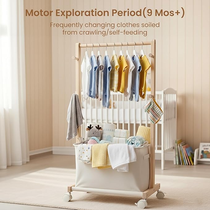 Woodtoe Baby Diaper Caddy Cart with Movable Storage Organizer, Natural Newborn Nursery Essentials, Mobile Utility Cart with Wheels for Nursery, Bedroom, Changing Table & Crib, Gifts for Baby Shower