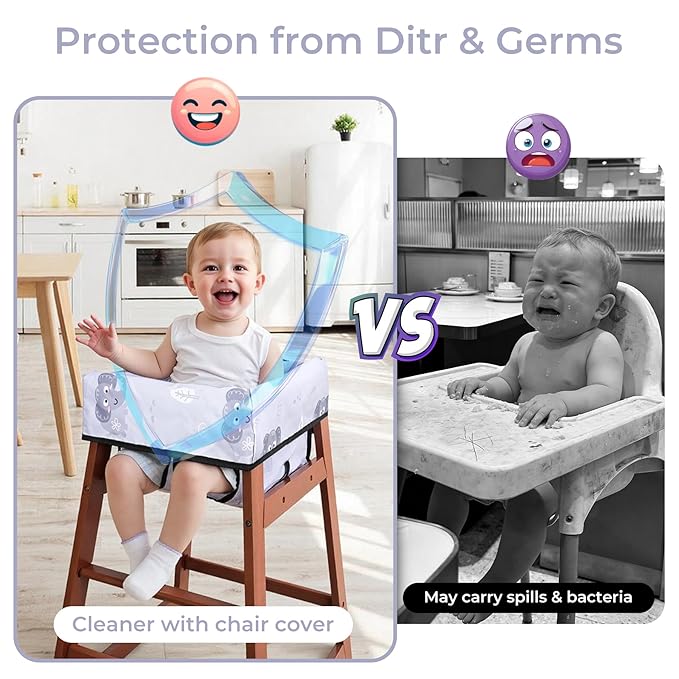 COOLBEBE Baby High Chair Cover with 3-Point Harness, Waterproof & Machine Washable Portable Seat Cover, Fits Wooden Chairs for Restaurant, Travel, Home & Dining Out, Grey