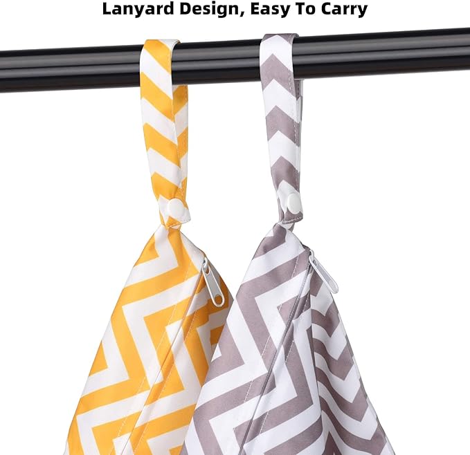 2 PCs Cloth Diaper Wet Dry Bags Waterproof Reusable Stroller Travel Beach Pool Daycare Soiled Baby Items Yoga Gym Bag for Swimsuits or Wet Clothes-Chevron-11 x 11"