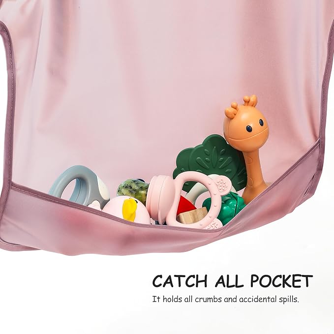 POIKSHARK 4 Pack Long Sleeve Bib, Reusable Bib with Catch-all Pocket