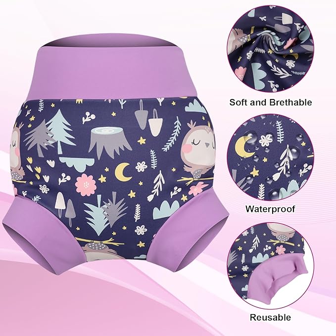 MooMoo Baby Swim Diapers 3 Pcs Waterproof Reusable Swimming Diapers for Baby Swim Lesson 2T-5T, Blue