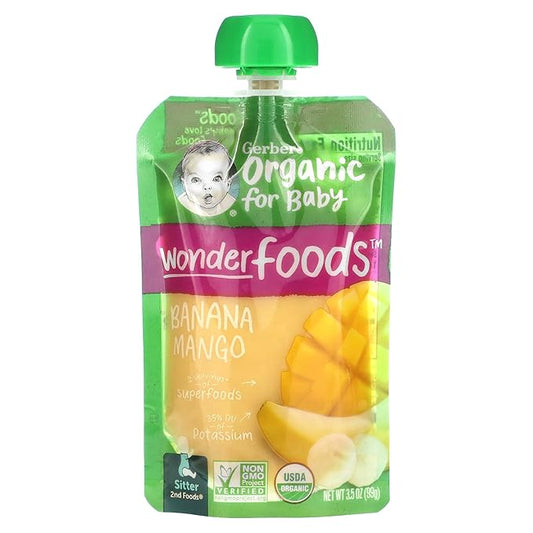 Gerber Organic Baby Food Pouches, 2nd Foods for Sitter, WonderFoods, Banana Mango, 3.5 Ounce