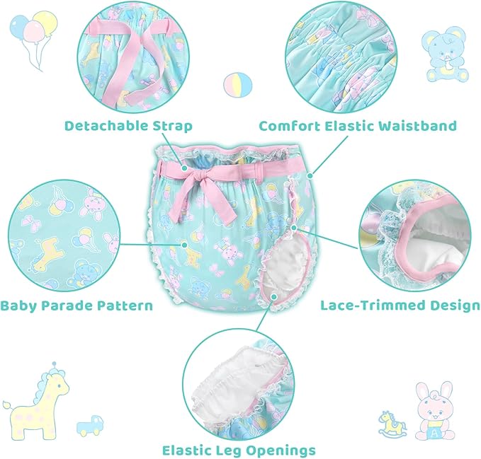 Littleforbig Silky Adult Ribbon Omutsu Diaper Wrap Cover Adjustable Reusable Waterproof - Baby Parade Repeating Pattern
