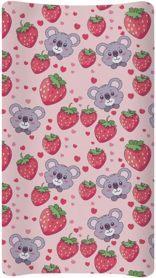 Koala Strawberry Baby Changing Pad Cover Waterproof Breathable Nursery Pad Change Cover Lightweight Cozy Diaper Changing Mat Cover