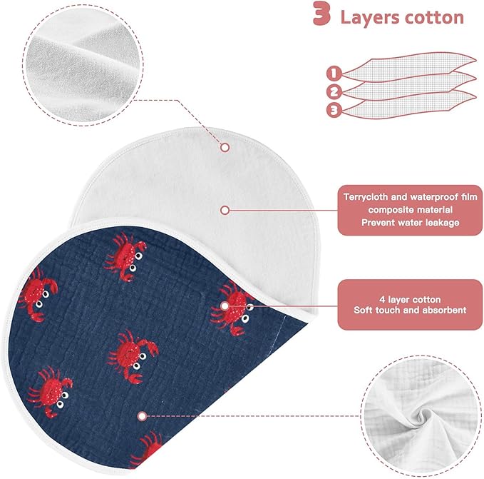 Sea Cute Red Crabs Burp Cloths Baby Boys Girls Absorbent Soft Cotton Burping Cloths Rags 4 Pack