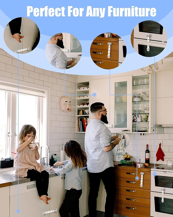 Fridge Locks,Refrigerator Door Lock,Child Proof Safety Cabinet Lock with Strong Adhesives,Fridge Locks for Kids,Adjustable Strap Multi-Purpose for Cabinet,Drawers,Freezer,Oven (2 Count (Pack of 1))