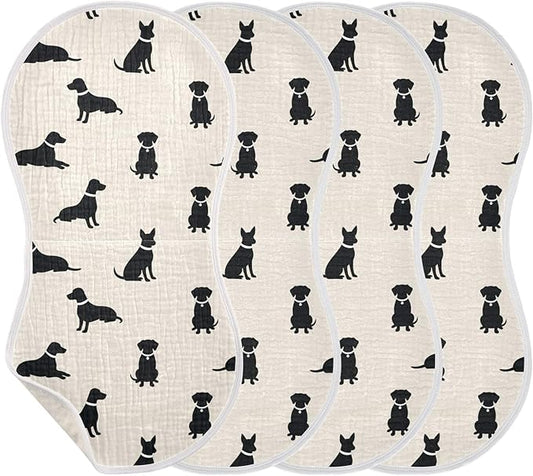 4 Pack Muslin Burp Cloths Dogs Beige Cotton Baby Burp Cloths Absorbent Soft Burping Cloth Washcloths for Newborn Babies Boys Girls 22x11 Inch