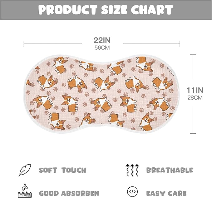 vvfelixl Burp Cloths Cartoon Corgis for Baby Boy Girls Baby Washcloths Burp Rags 1 Pack Flesh-Colored